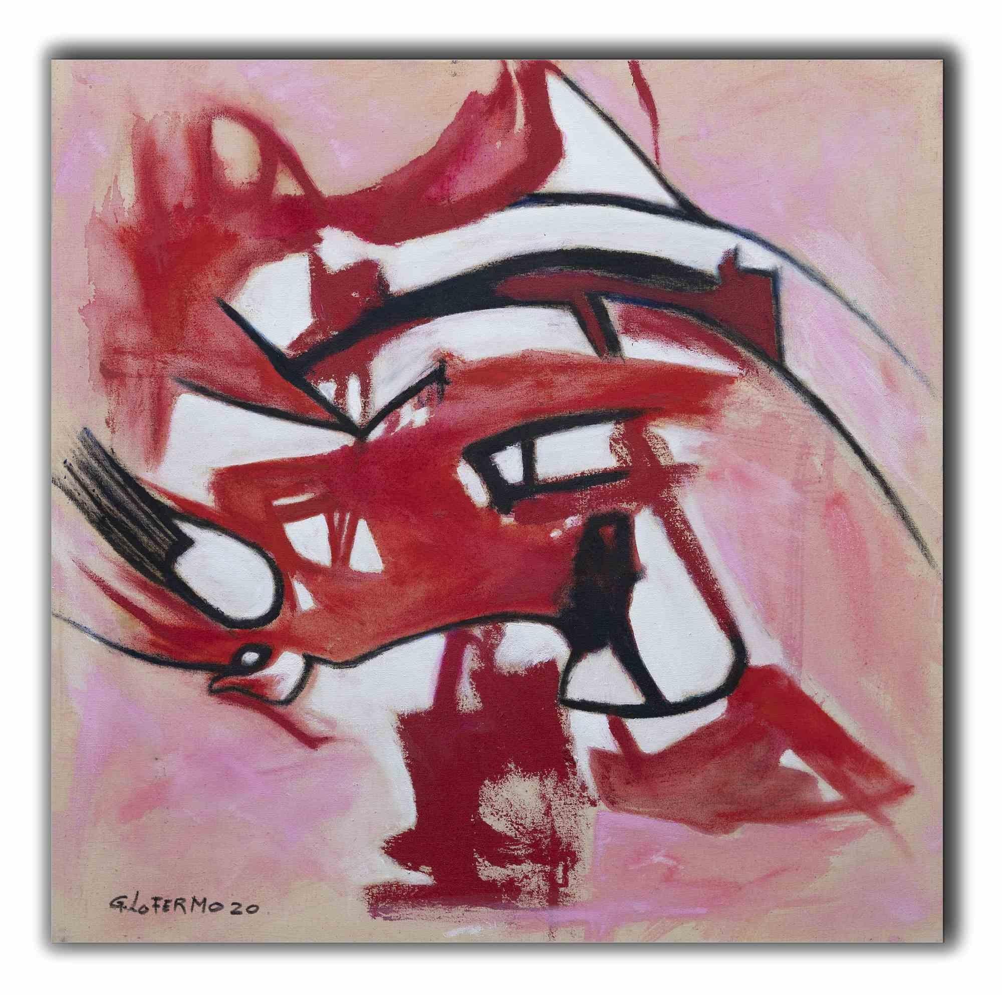 Komposition in Rosa und Rot – Öl auf Leinwand von Giorgio Lo Fermo – 2020 im Angebot 1