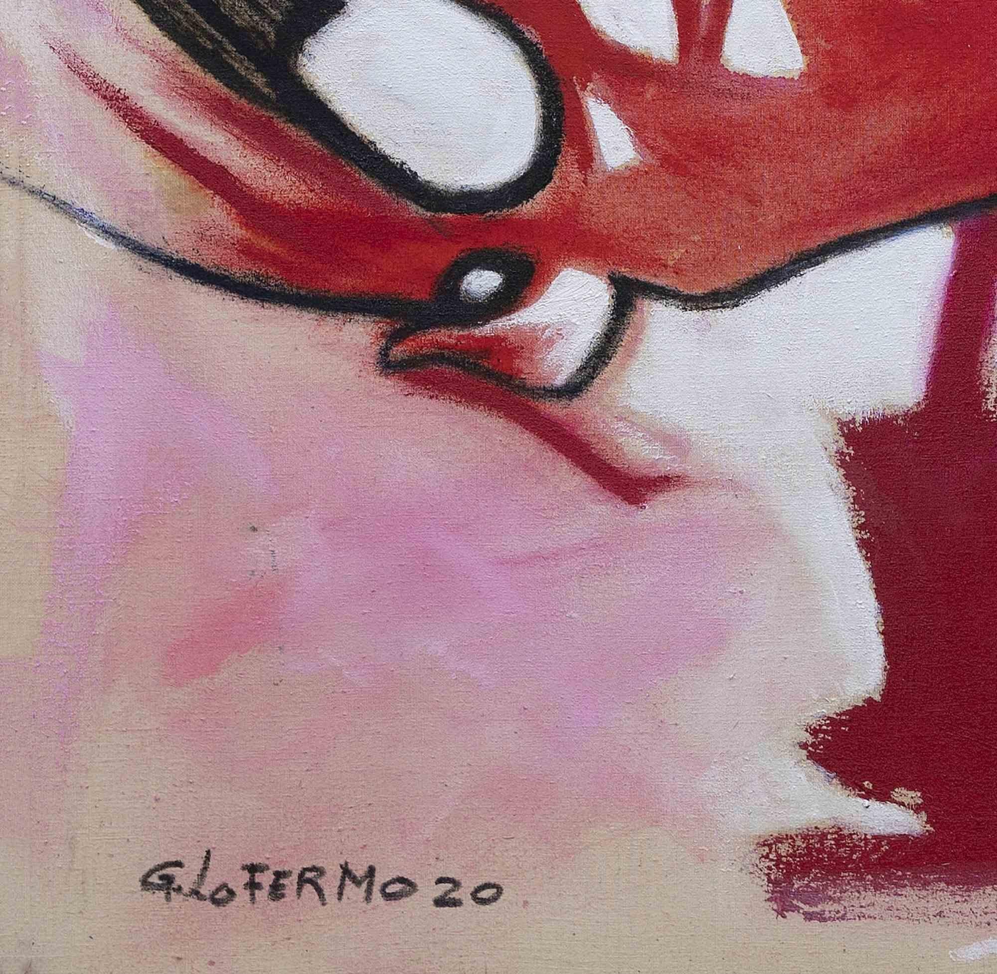 Komposition in Rosa und Rot – Öl auf Leinwand von Giorgio Lo Fermo – 2020 im Angebot 2