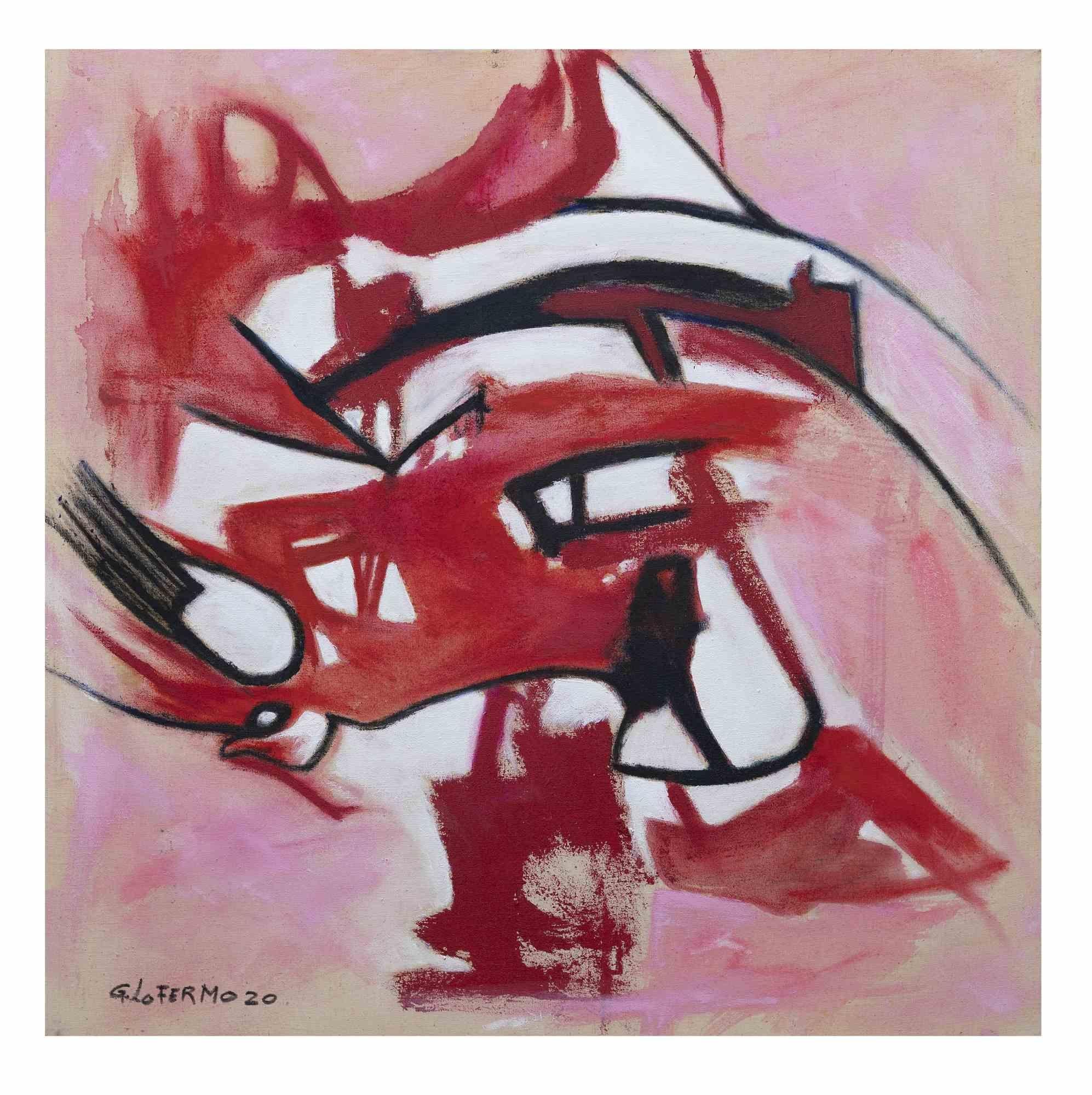 Pink and Red Composition - Oil On Canvas by Giorgio Lo Fermo - 2020