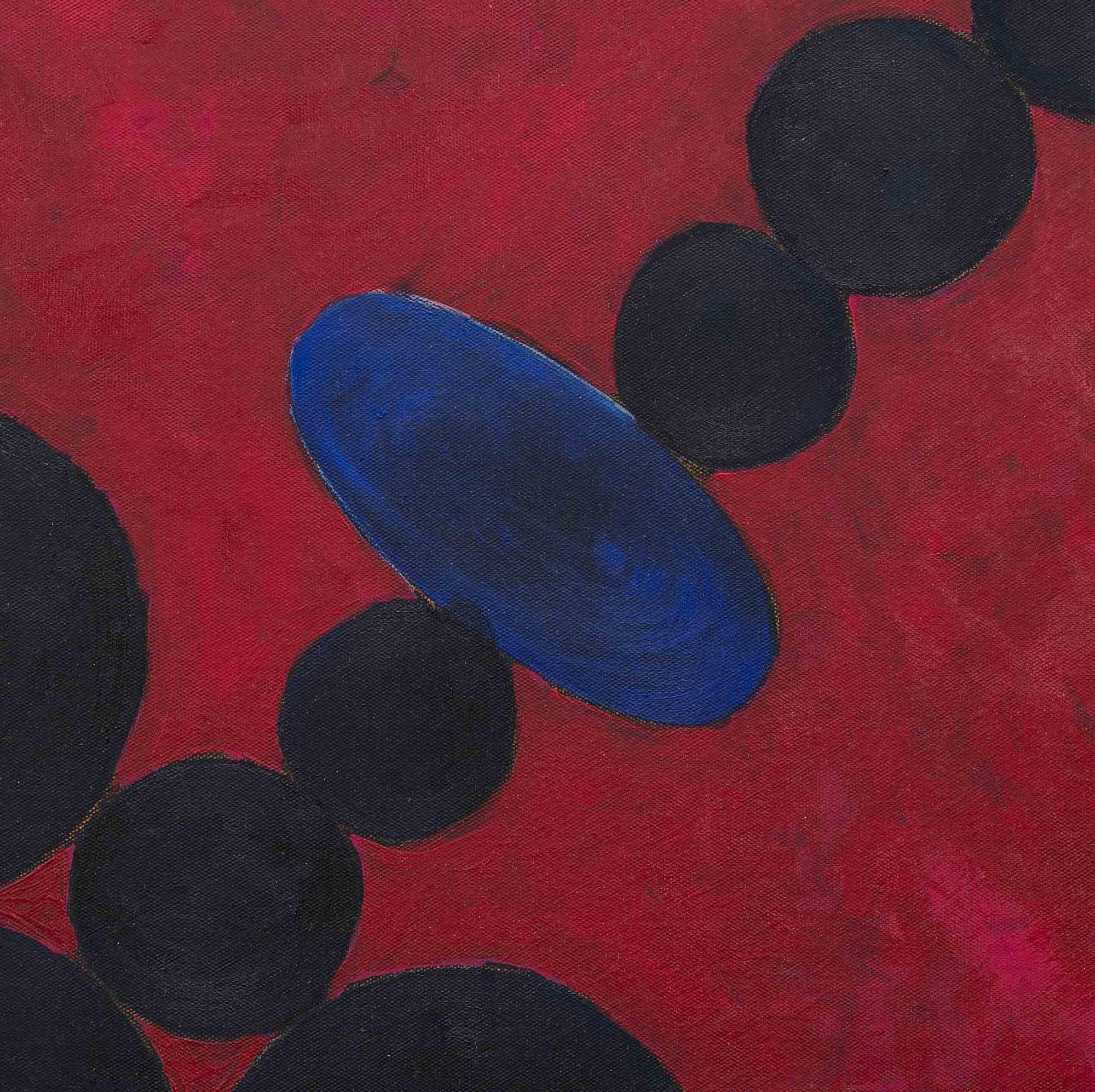 Red Composition with Circles - Oil On Canvas by Giorgio Lo Fermo - 2020 For Sale 1