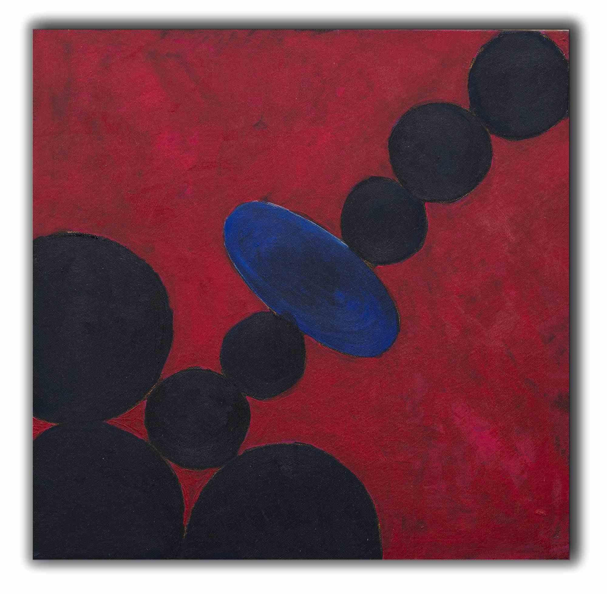 Red Composition with Circles - Oil On Canvas by Giorgio Lo Fermo - 2020