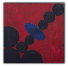 Red Composition with Circles - Original Oil On Canvas by Giorgio Lo Fermo - 2020