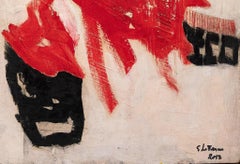 Red Shape Abstract Painting, Oil on Plywood, Signed, 2013