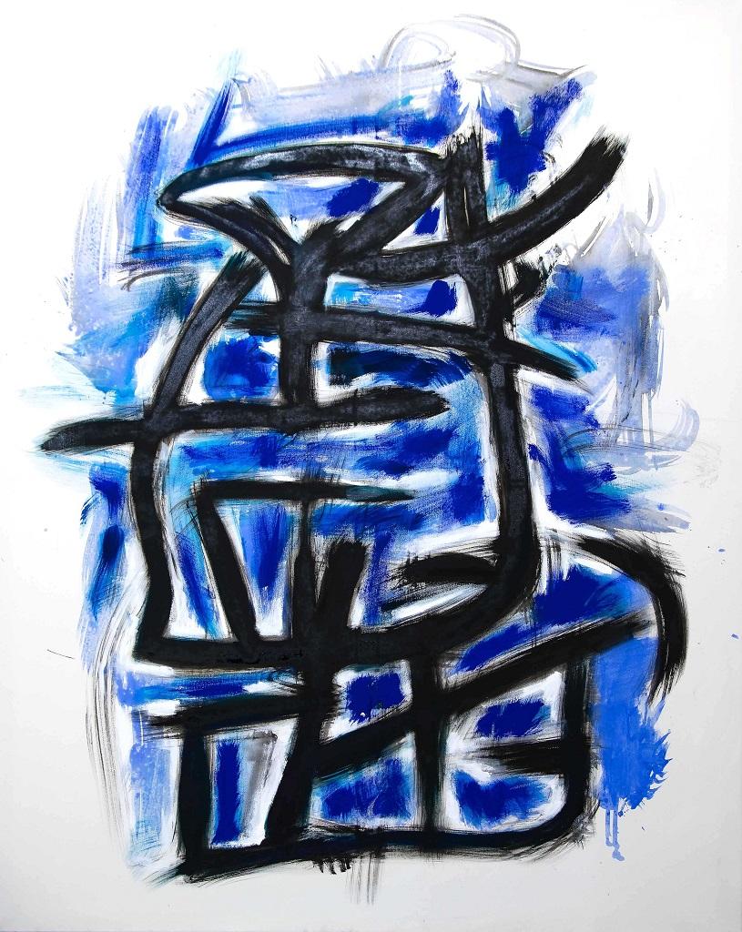 Giorgio Lo Fermo Abstract Painting – Schwarzes Ideogramm – Ölgemälde von G. Lo Fermo – 2020