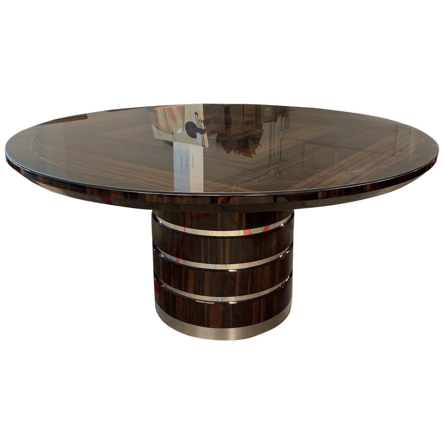 Giorgio Luna Collection Ebony Macassar and Zebra Veneer Round Table For Sale