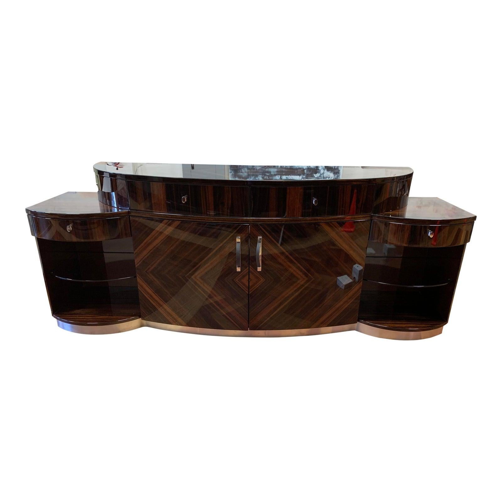 Art Deco Giorgio Luna Collection Ebony Macassar Curved Unit For Sale