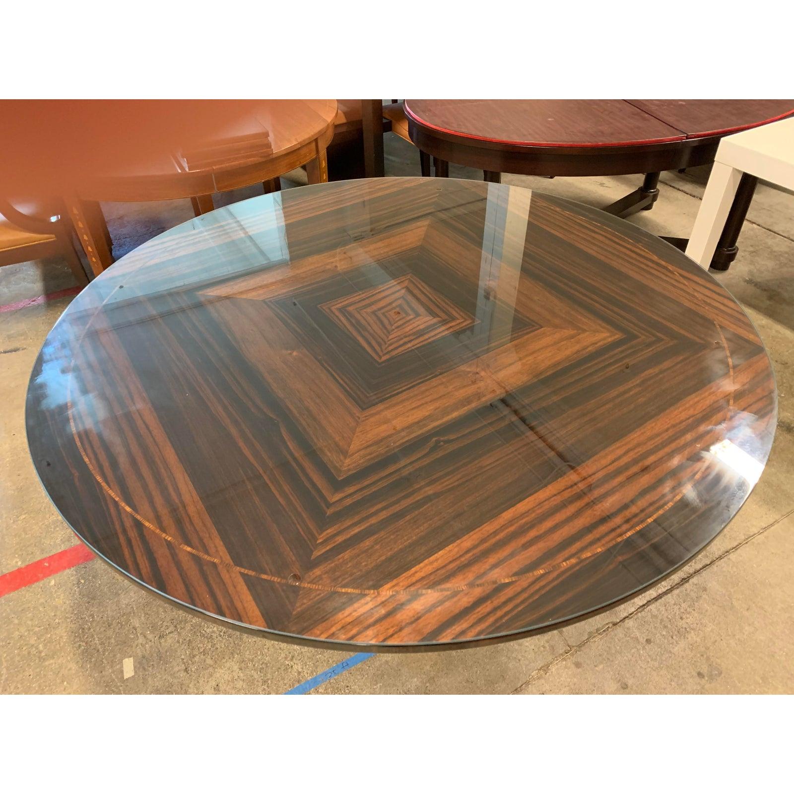 Giorgio Luna Collection Ebony Macassar and Zebra Veneer Round Table In Good Condition For Sale In San Francisco, CA