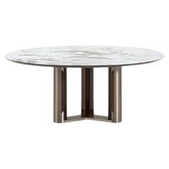 Giorgio Luxor Round Dining Table: Marble Top, Ebony & Steel, Italy