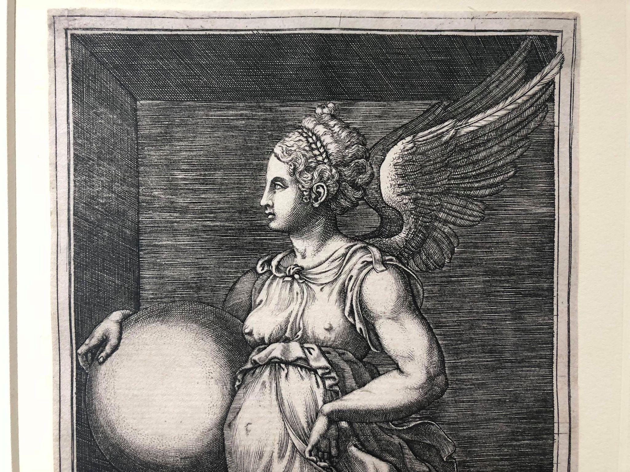 Allegorical Figure, Holding a Ball - Print by Giorgio Mantovano Ghisi