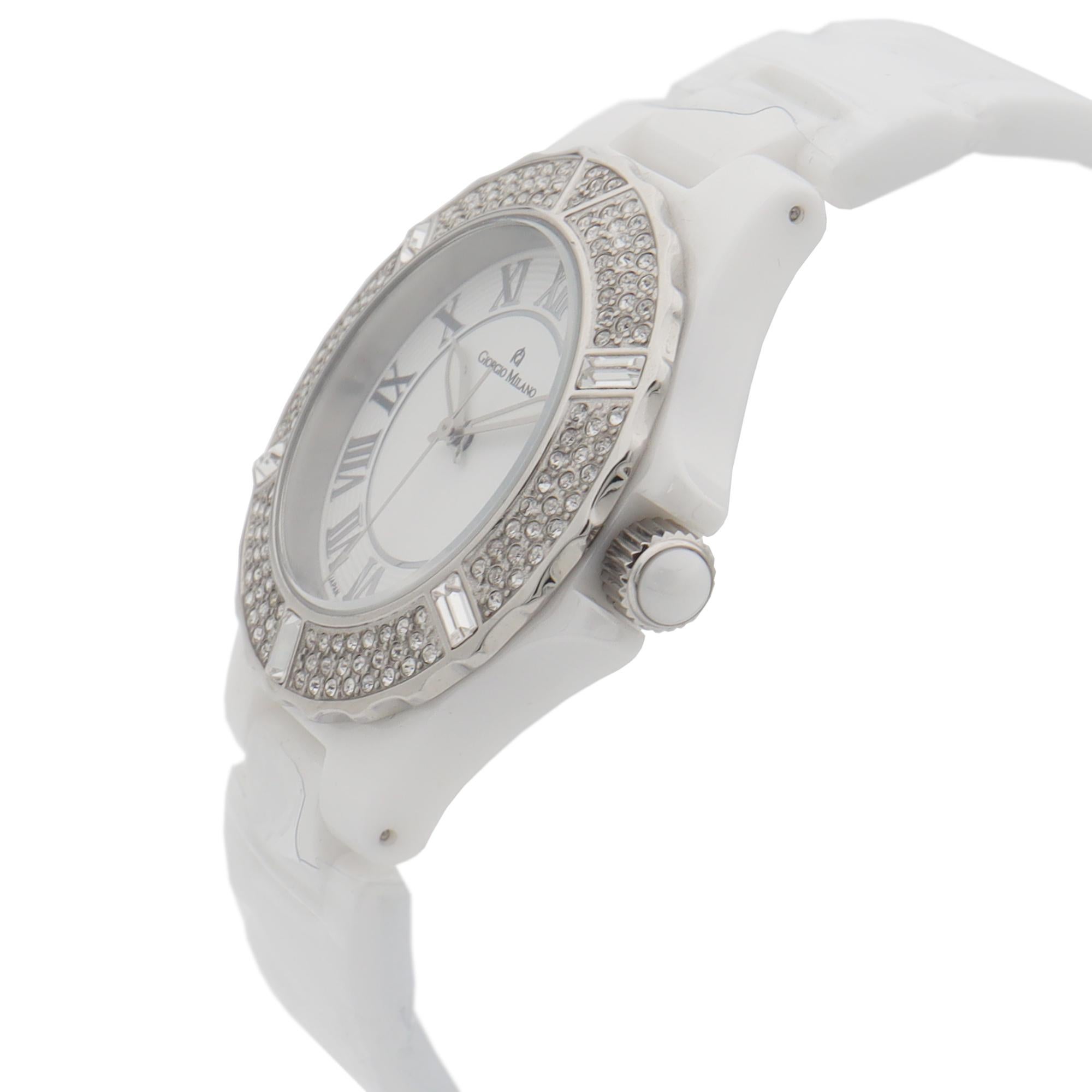 Giorgio Milano Ceramic Date White Dial Quartz Ladies Watch 863CWST01 In New Condition For Sale In New York, NY