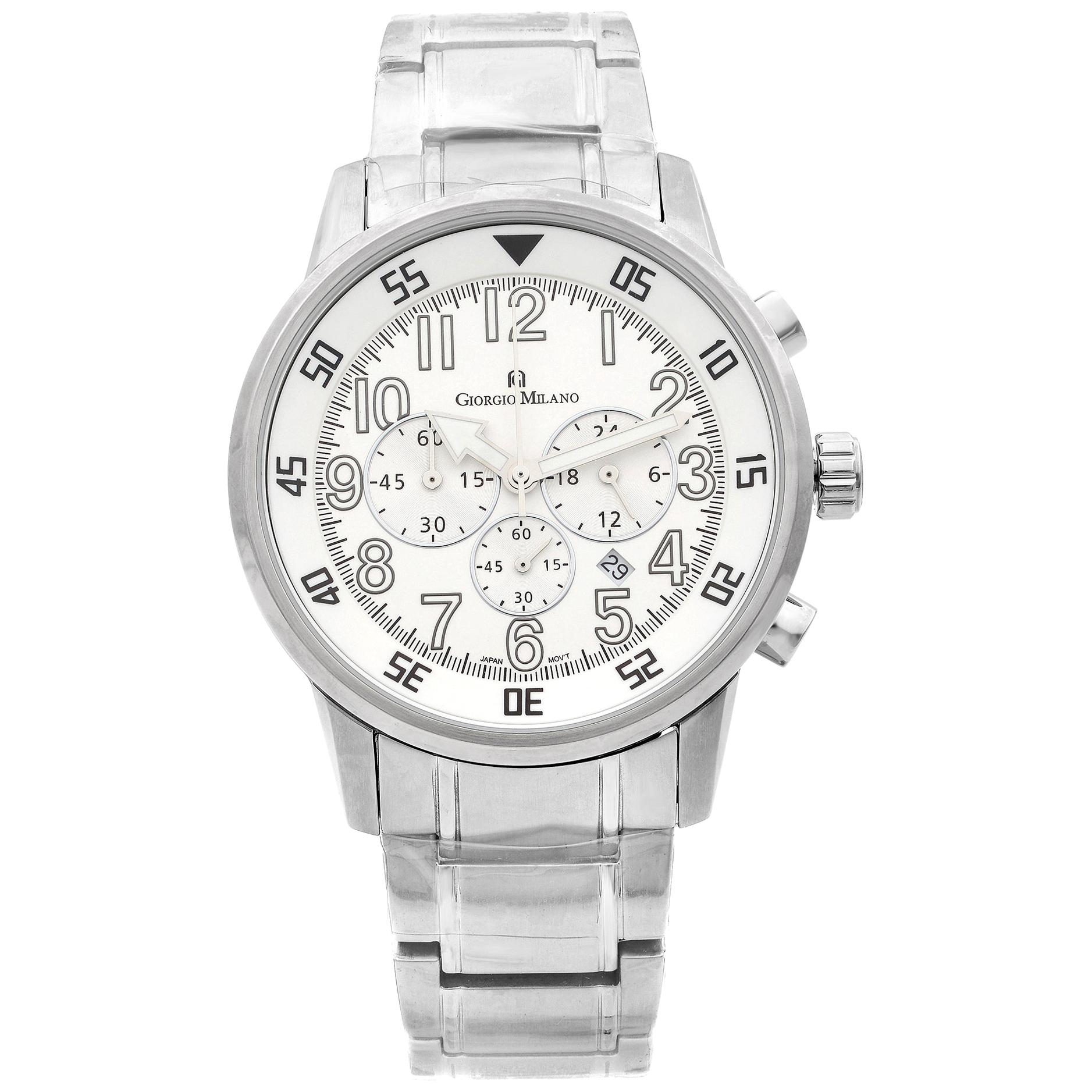 Giorgio Milano Chrono Steel White Arabic Dial Quartz Men's Watch GM854SL-SS For Sale