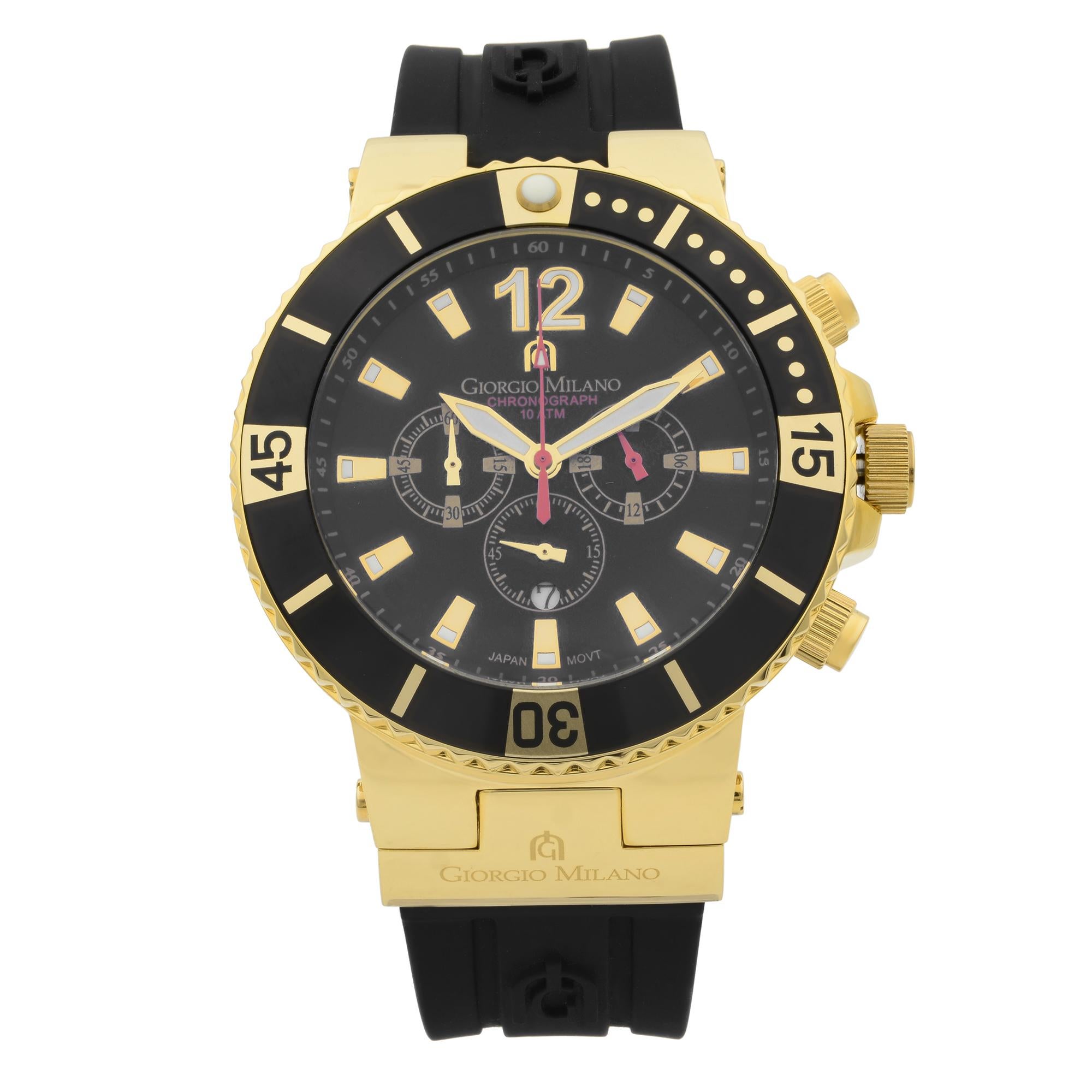 This pre-owned Giorgio Milano  is a beautiful men's timepiece that is powered by quartz (battery) movement which is cased in a rose gold case. It has a round shape face, date indicator dial and has hand sticks style markers. It is completed with a