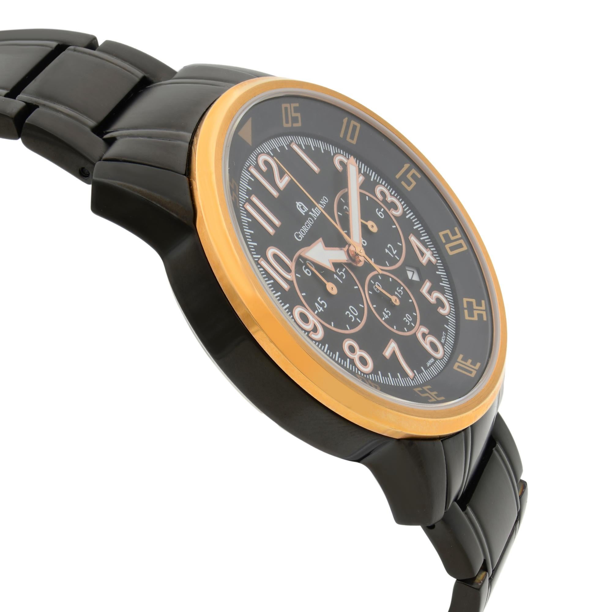 Giorgio Milano Montre chronographe à quartz en acier inoxydable pour hommes GM854RGL-BK Bon état - En vente à New York, NY