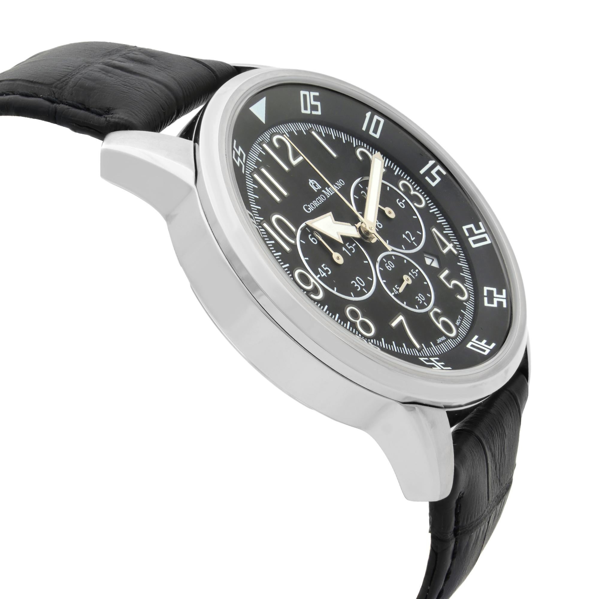 Giorgio Milano Steel Chronogprah Black Dial Quartz Men's Watch GM853SLBK In New Condition In New York, NY
