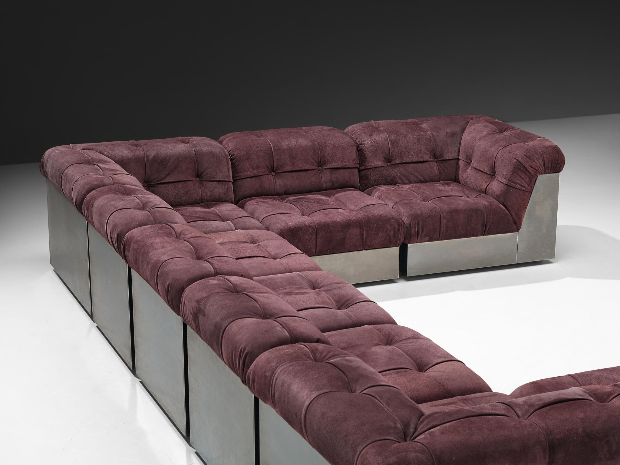 Post-Modern Giorgio Montani for Souplina Rare Composition Sectional Sofa in Stainless Steel For Sale