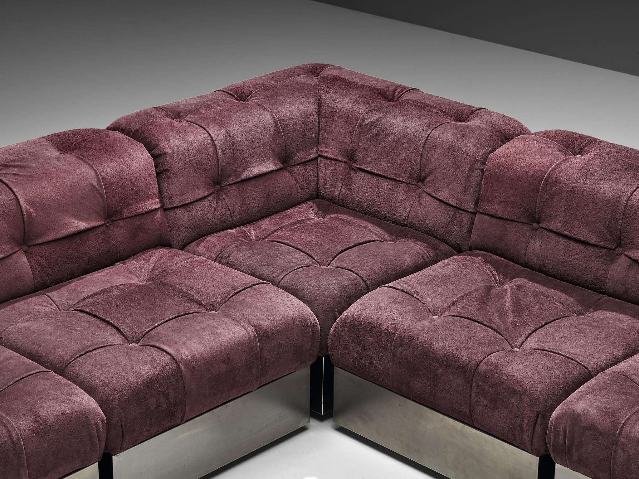 Giorgio Montani for Souplina Rare Composition Sectional Sofa in Stainless Steel In Good Condition For Sale In Waalwijk, NL