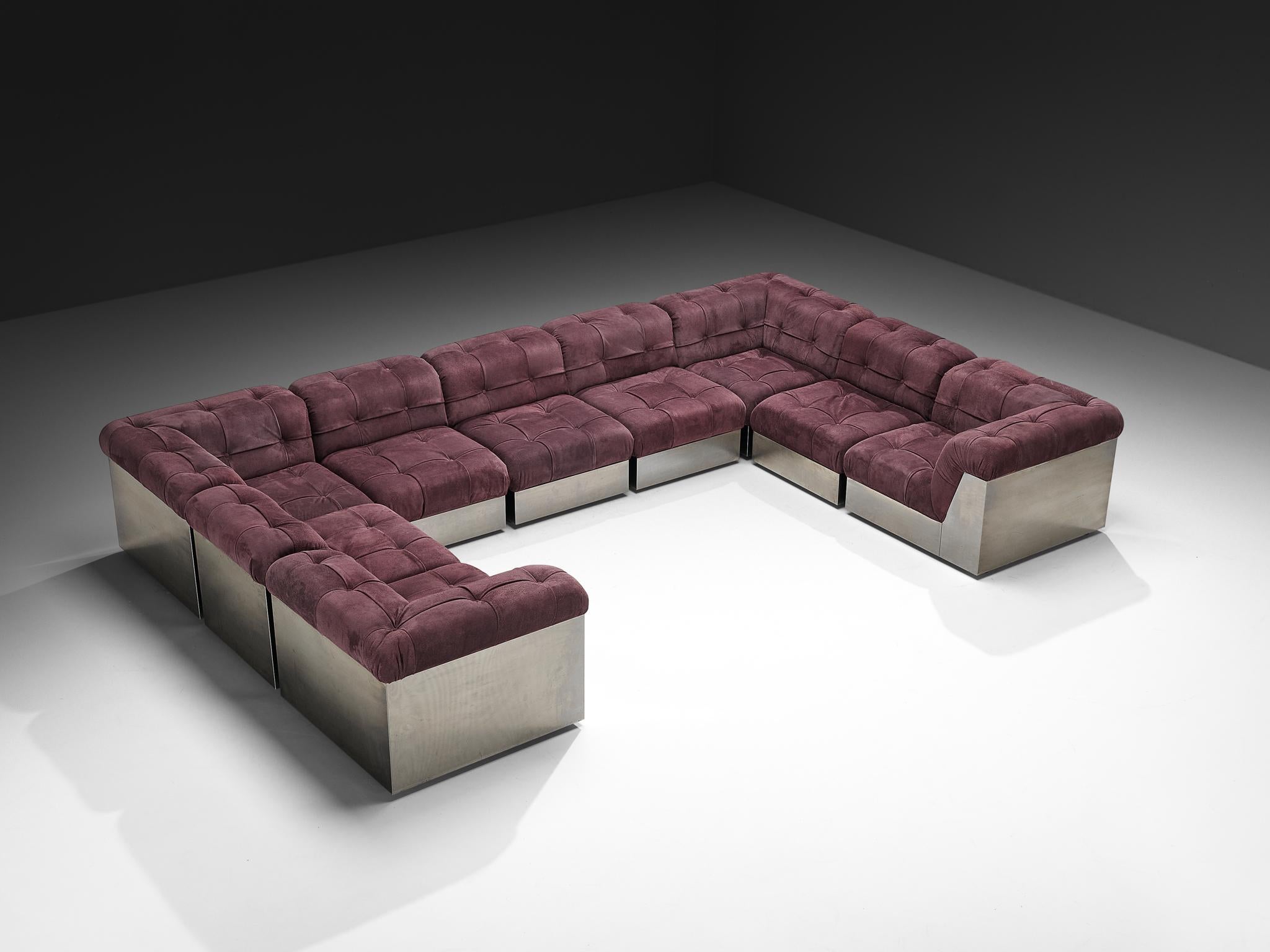 Late 20th Century Giorgio Montani for Souplina Rare Composition Sectional Sofa in Stainless Steel For Sale