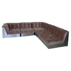 Used Brown velvet Giorgio Montani sectional Sofa for Souplina, France 1970s