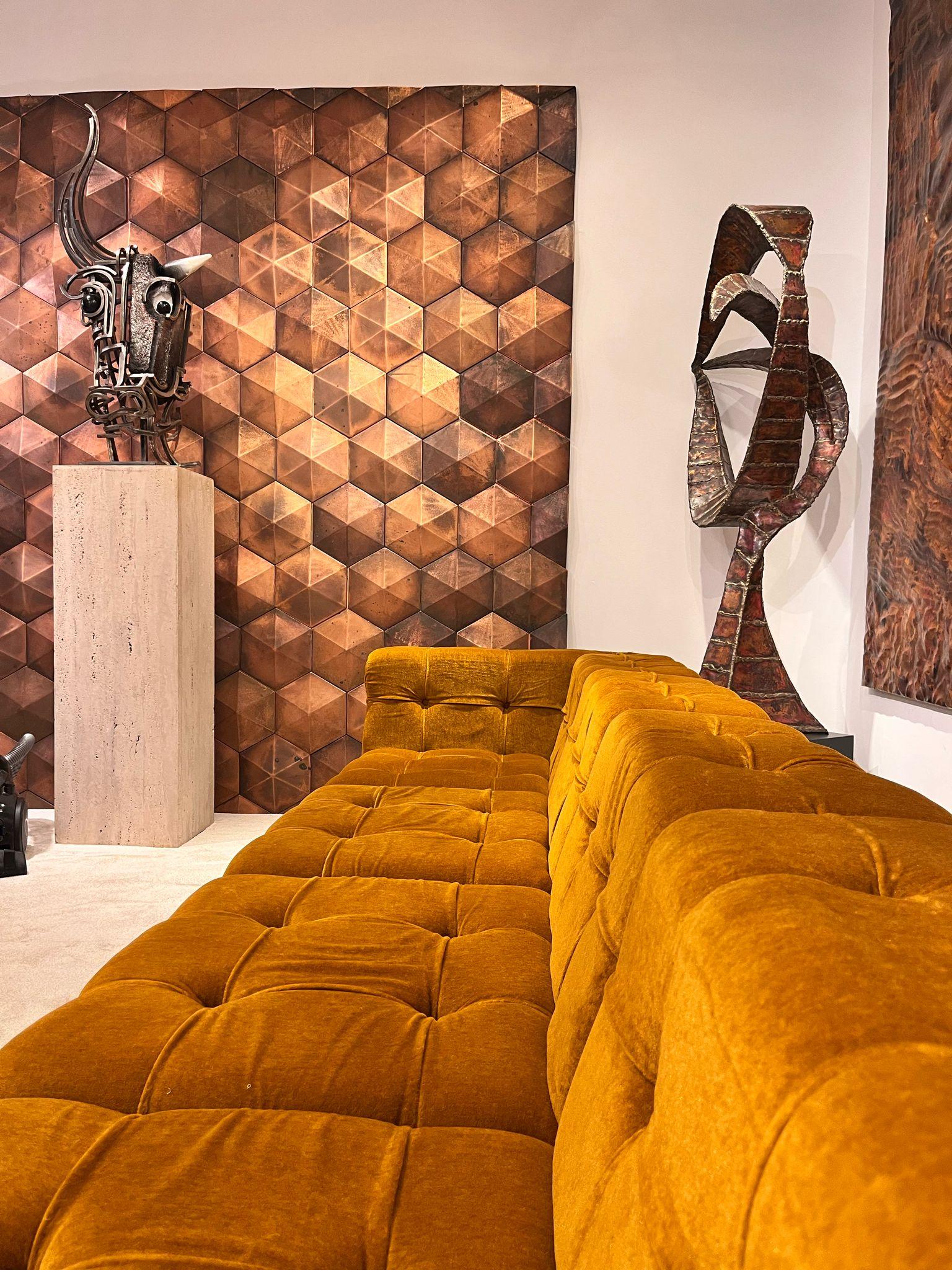 Giorgio Montani Modular Sofa in Brushed Steel and Velvet, Italy, 1970s In Good Condition In Saint-Ouen, FR