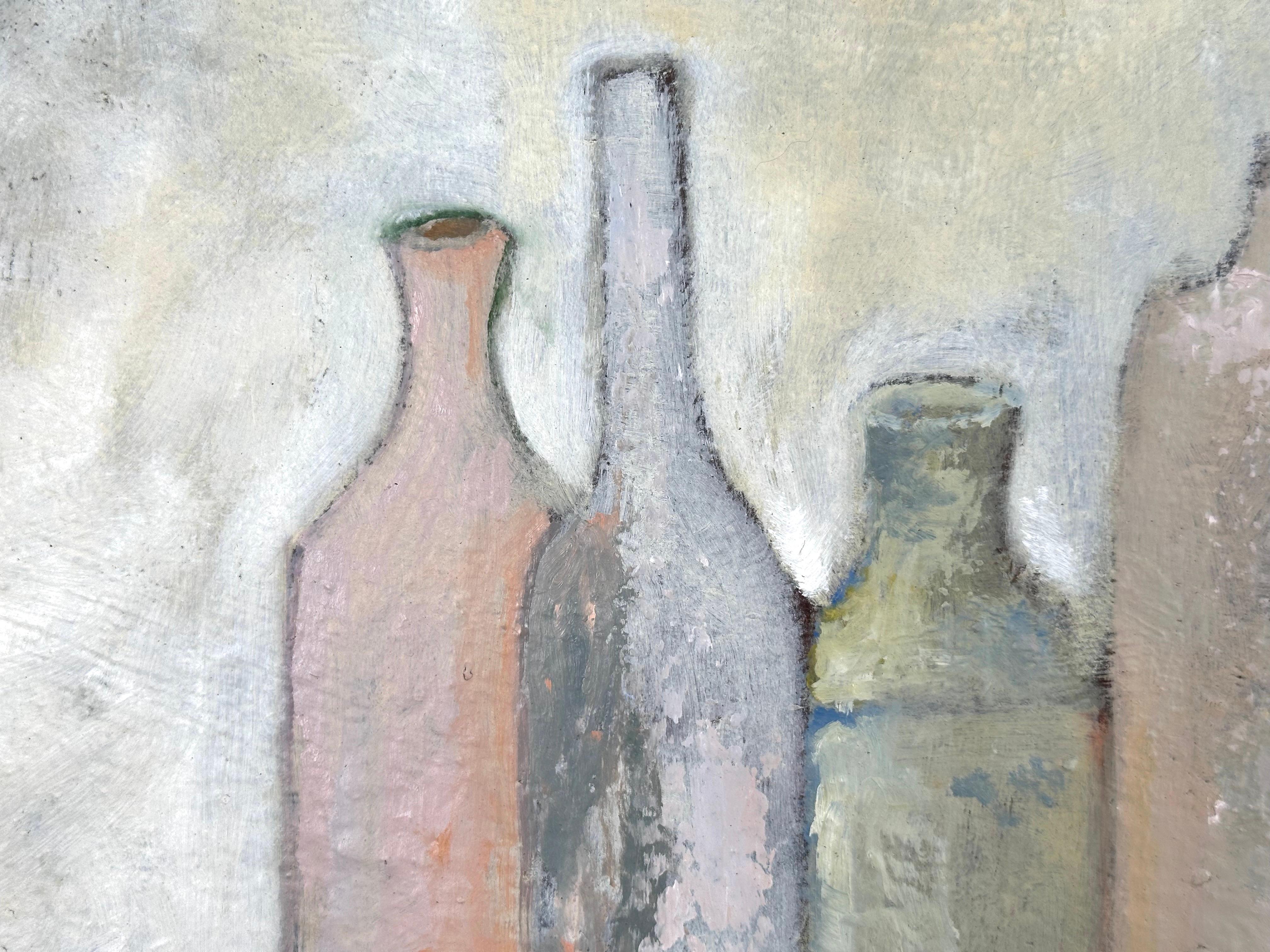 Cuadro de bodegón de botellas de mesa - Painting de Giorgio Morandi