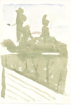 Paesaggio diagonale  - Stampa offset d'epoca con Giorgio Morandi - 1973