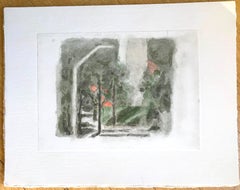 Landlandschaft mit rotem Fleck - Vintage Offsetdruck nach Giorgio Morandi - 1973