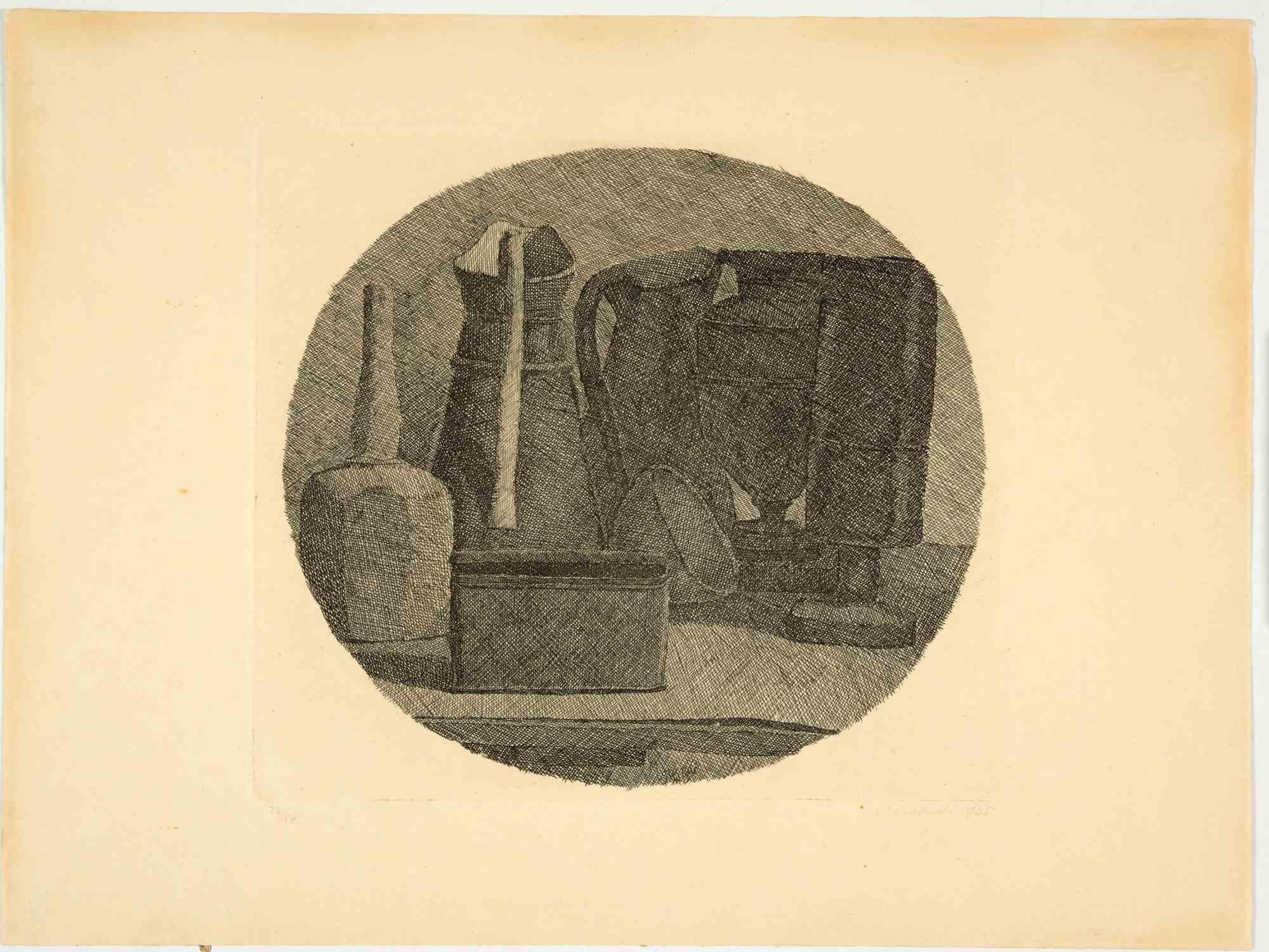 Etching on imitation Japan paper.

Image dimension: 26.7x39 cm.

Signed and dated in the lower right in pencil "Morandi 1945".

Edition of 22/50, numbered in pencil.

Ref. Vitali 111/I (1st state of 2)

Prov. Private Collection Eberhard Kornfeld,