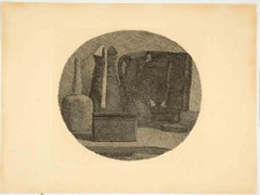 Vintage Natura Morta con Sette Oggetti in un Tondo - Etching by Giorgio Morandi - 1945