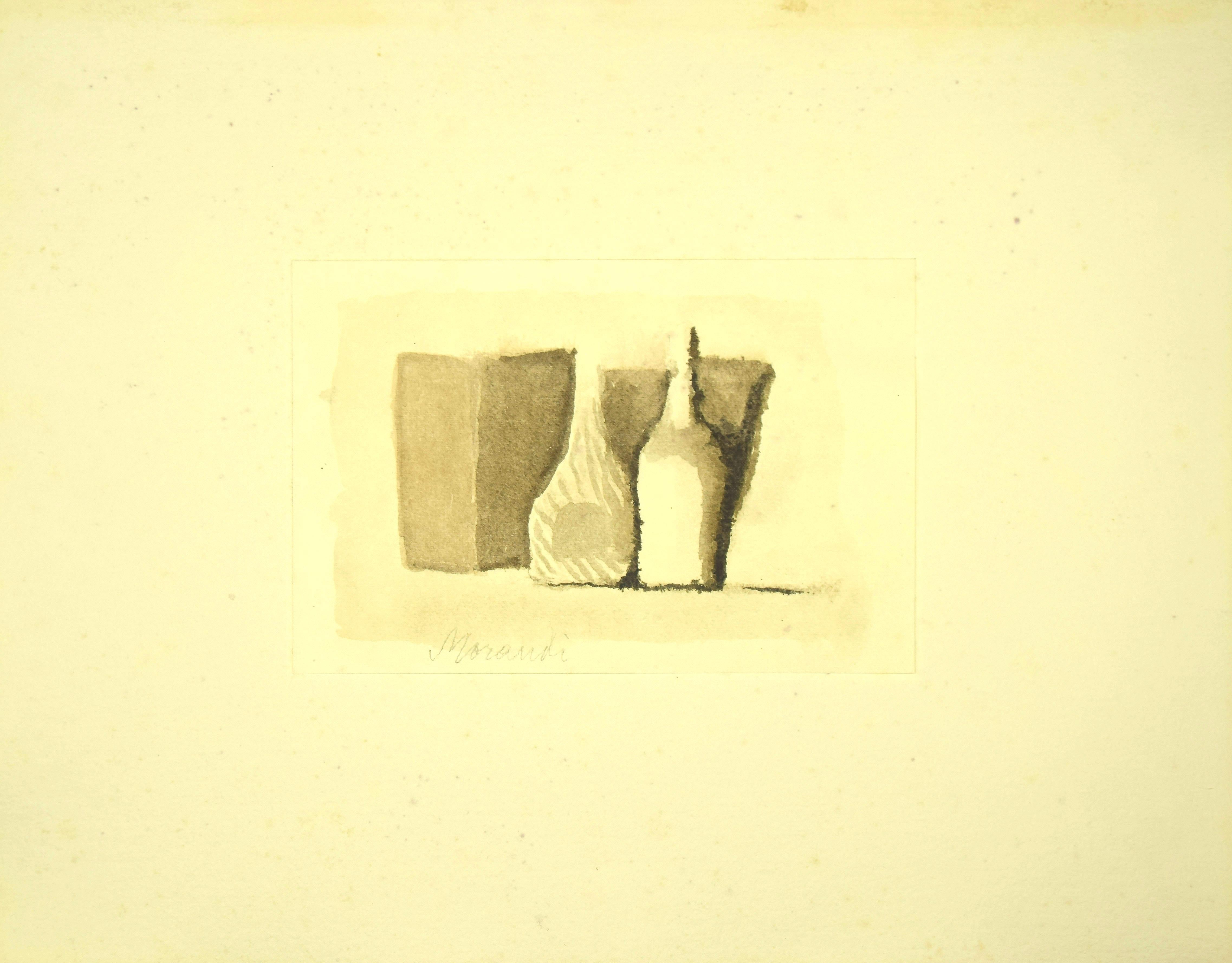Still Life Composition is an original offset print, reproducing the original watercolor by Giorgio Morandi.

Signature by the artist is perfectly reproduced on plate. Image Dimensions: 16 x 23.7 cm

From the volume "L'Opera grafica di Giorgio