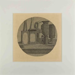Stilleben mit elf Objekten in einer Kugel - Radierung von Giorgio Morandi – 1942