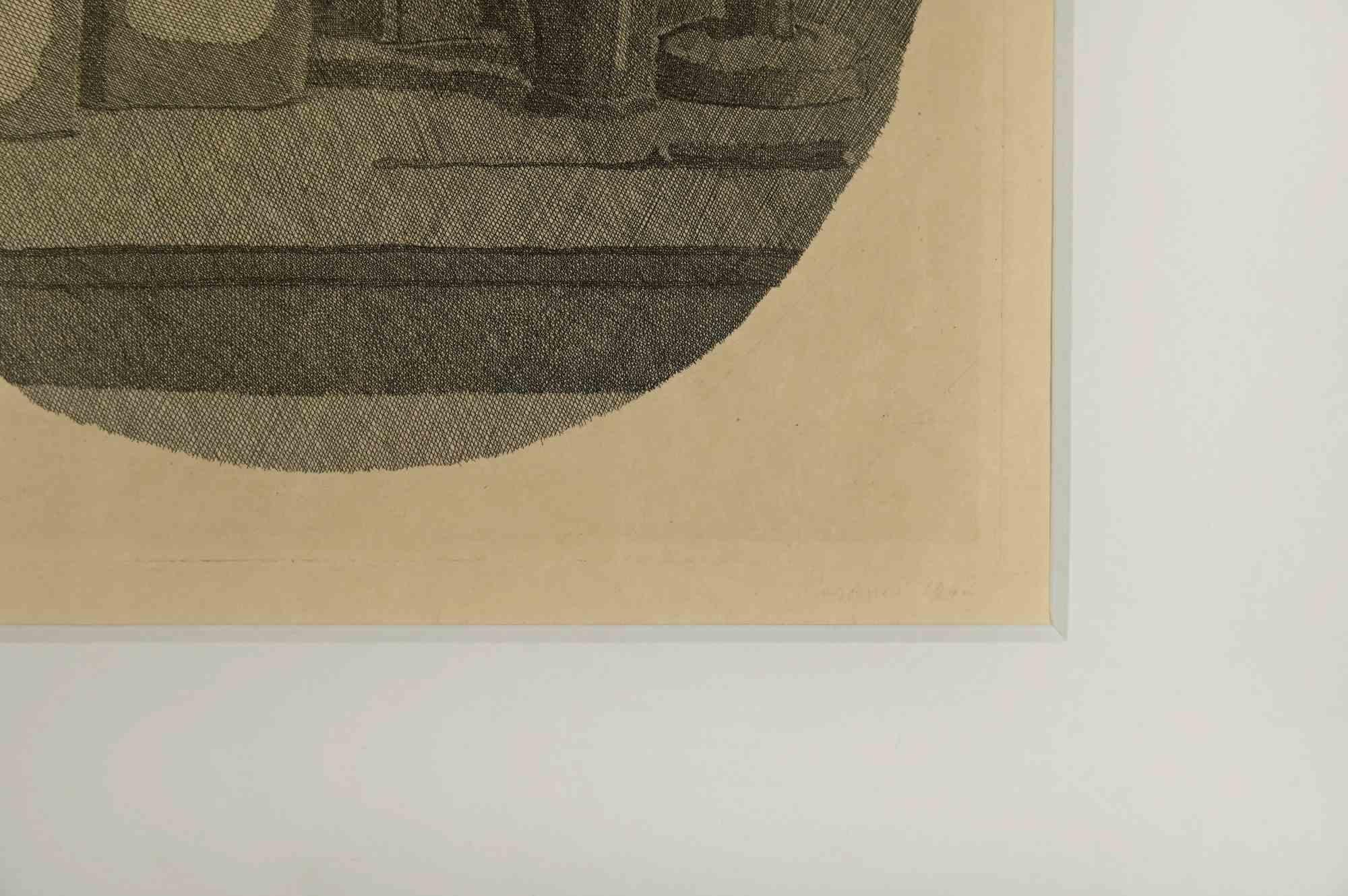 Still life with eleven objetcs in a sphere (Original Italian title: Natura morta in un tondo) is an etching realized by Giorgio Morandi (1890-1964) in 1942. 

Hand numbered Edition 5/50 edited by Galleria del Milione, Milan. 

Hand signed in the