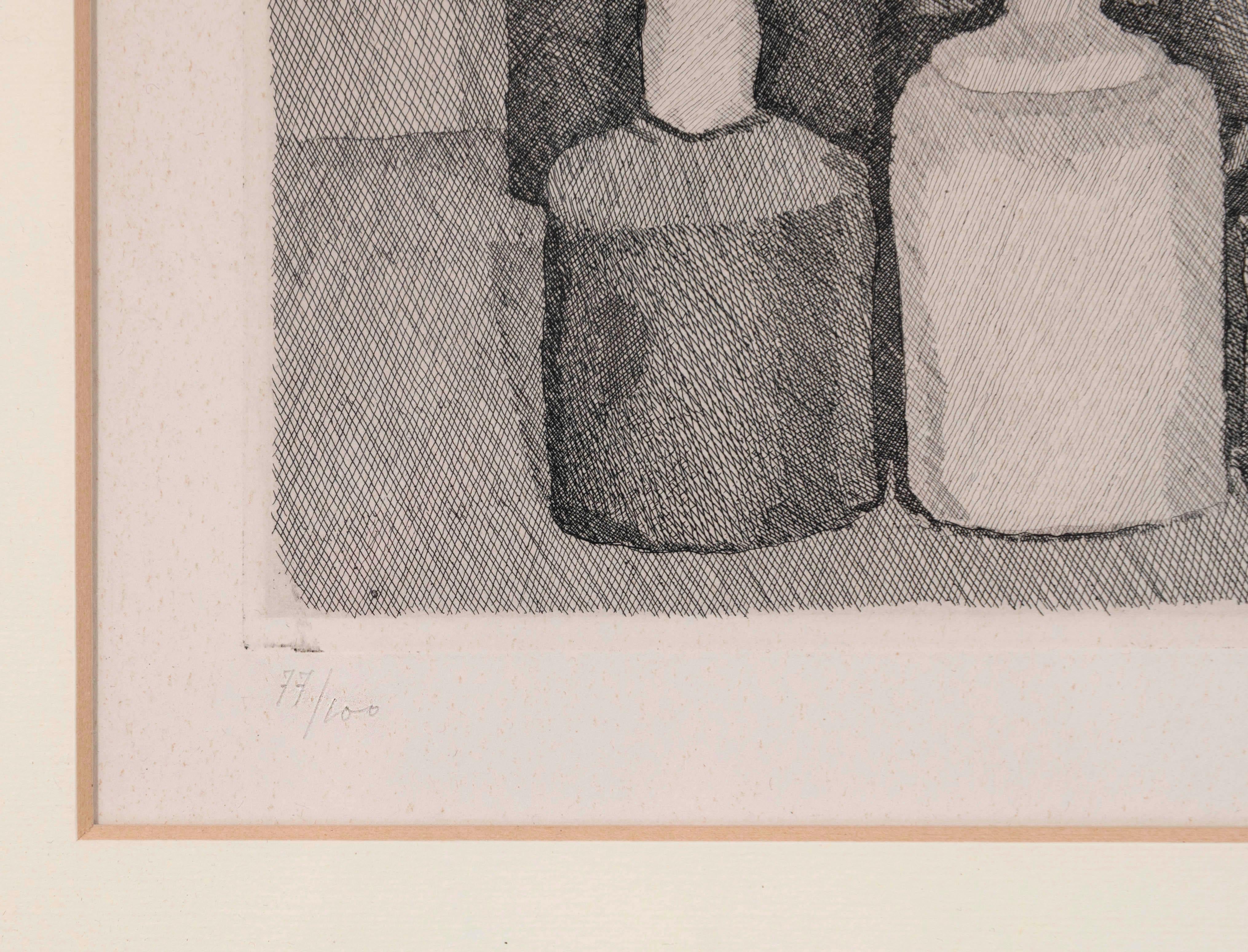 Still Life with Nine Objects - Original Etching by Giorgio Morandi- 1954 1