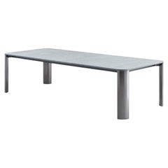 Giorgio Oasi Outdoor 118"W Table with Stone Top and Black Metal Legs