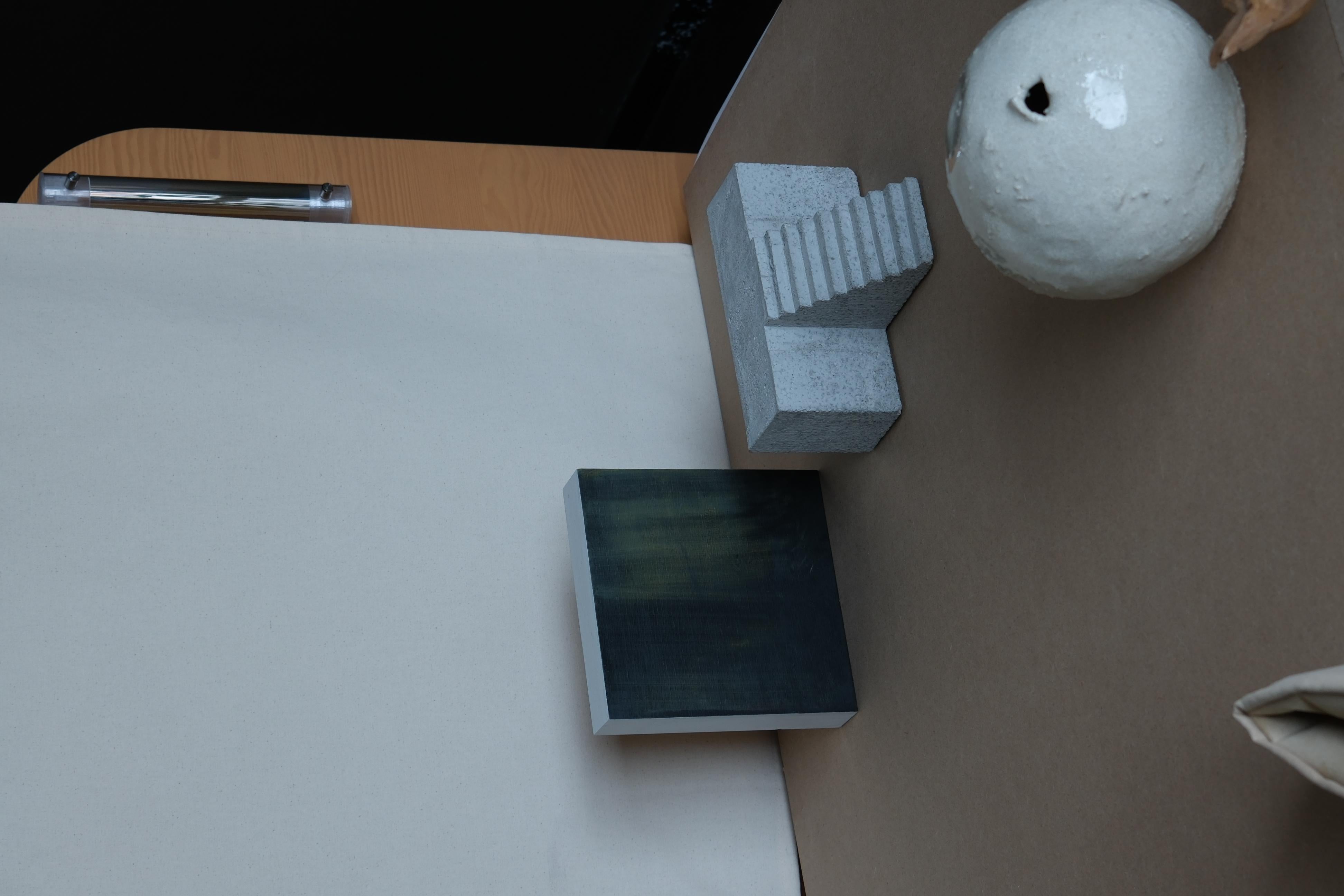 Peinture abstraite sur bois dans les tons verts, 2022 - 