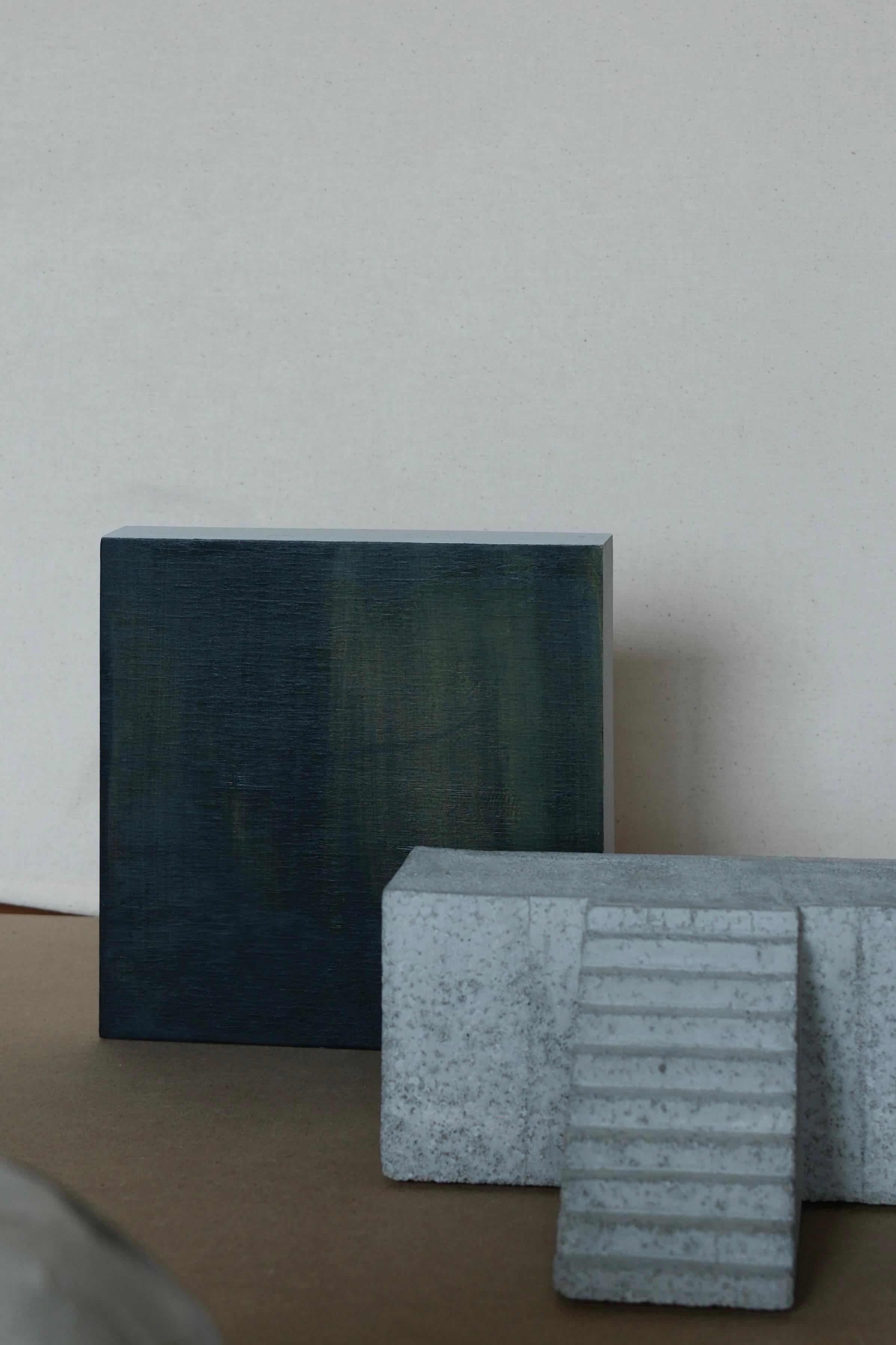 Peinture abstraite sur bois dans les tons verts, 2022 - 