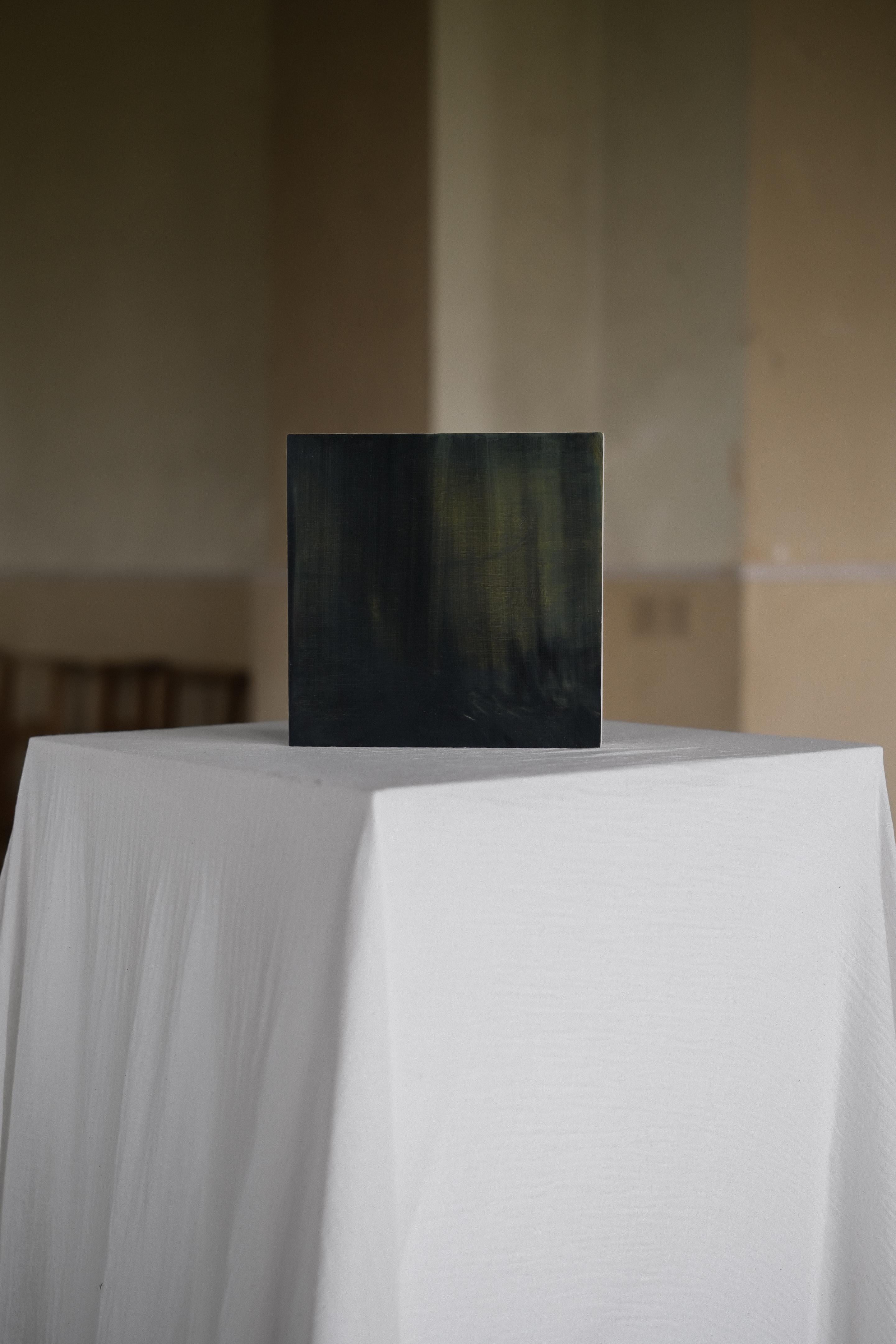 Peinture abstraite sur bois dans les tons verts, 2022 - 