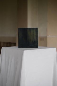 Pittura astratta su legno con toni verdi, 2022 - 'Piccole note'