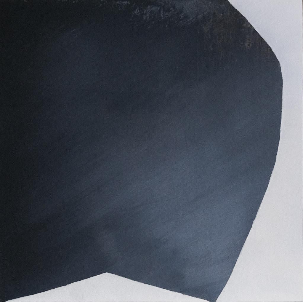 Pintura abstracta de madera blanca y azul, 2024 - 'Pequeñas notas'