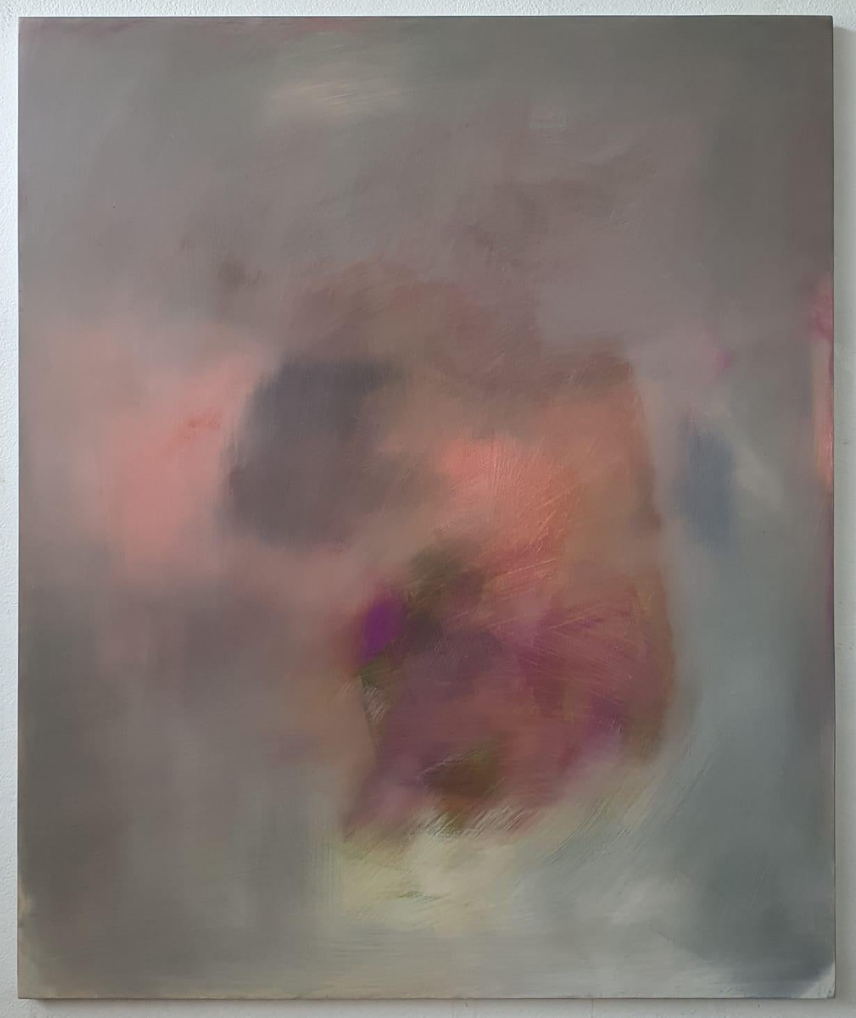 Pintura en tonos pastel suaves sobre madera, 2024 - "Sotto il viola" (Bajo la viola)