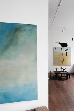 Terre Bleu - Abstract Painting on Wood, 200x114 cm, Contemporary Style