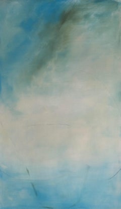 Terre Bleu - Abstract Painting on Wood, 200x114 cm, Contemporary Style