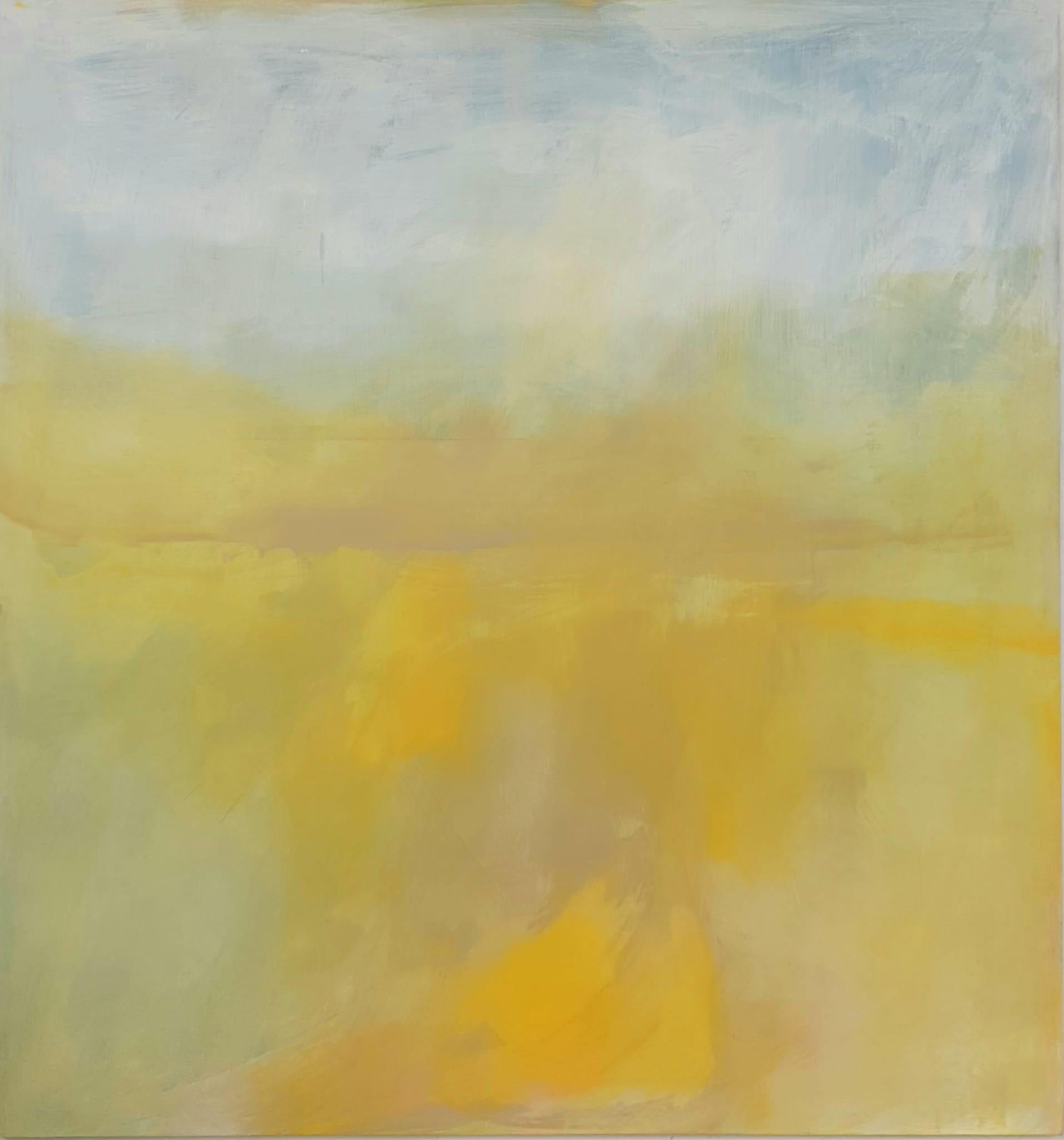Grande dipinto a pastello blu e giallo su Wood, 2023 - 'Terre Jaune'