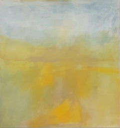 Grande dipinto a pastello blu e giallo su Wood, 2023 - 'Terre Jaune'