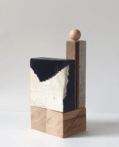 Black and White Textured Wooden Sculpture 'Terramare'