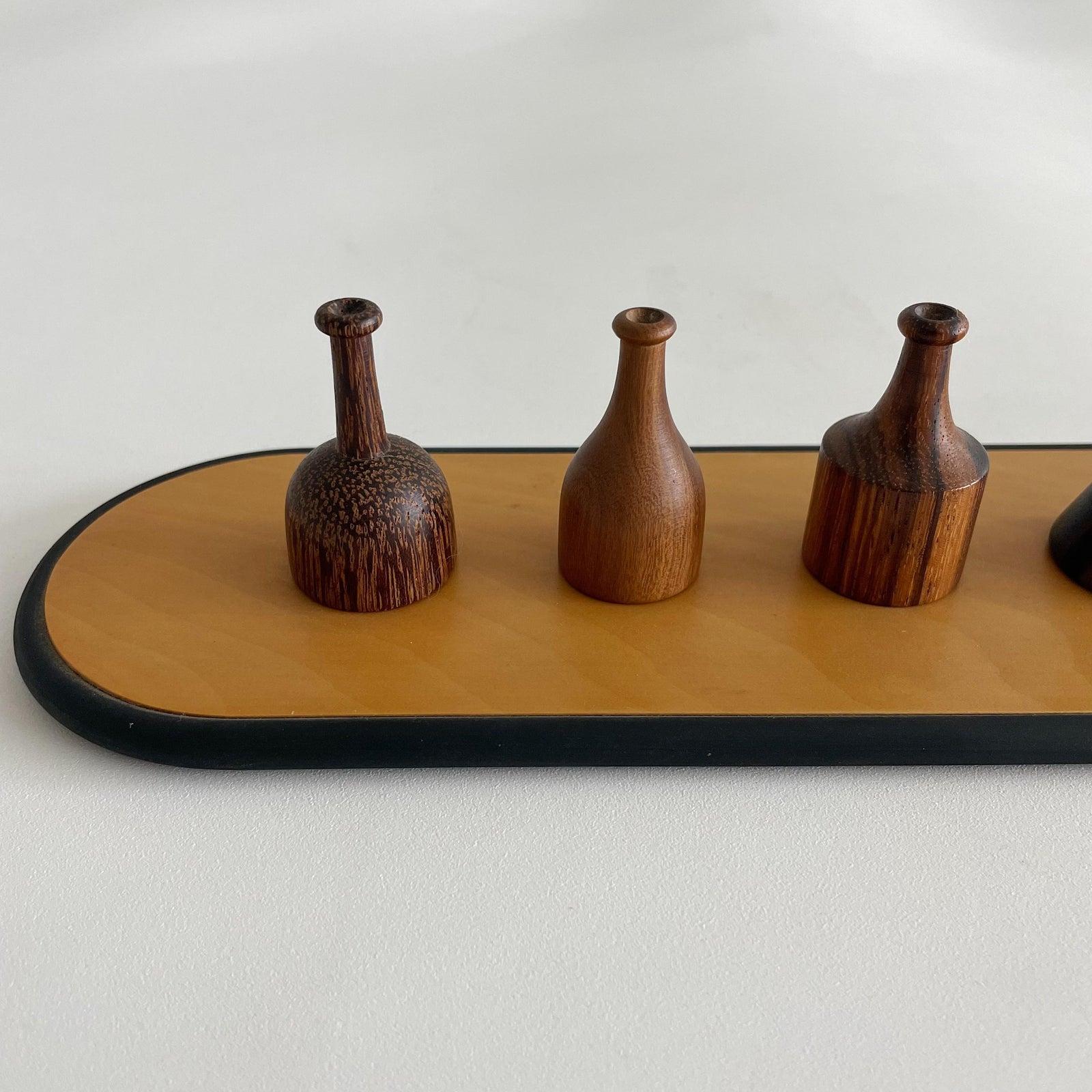 Hand-Carved Giorgio Pizzitutti Exotic Wood Miniature Vases Sculpture Italy 1980's