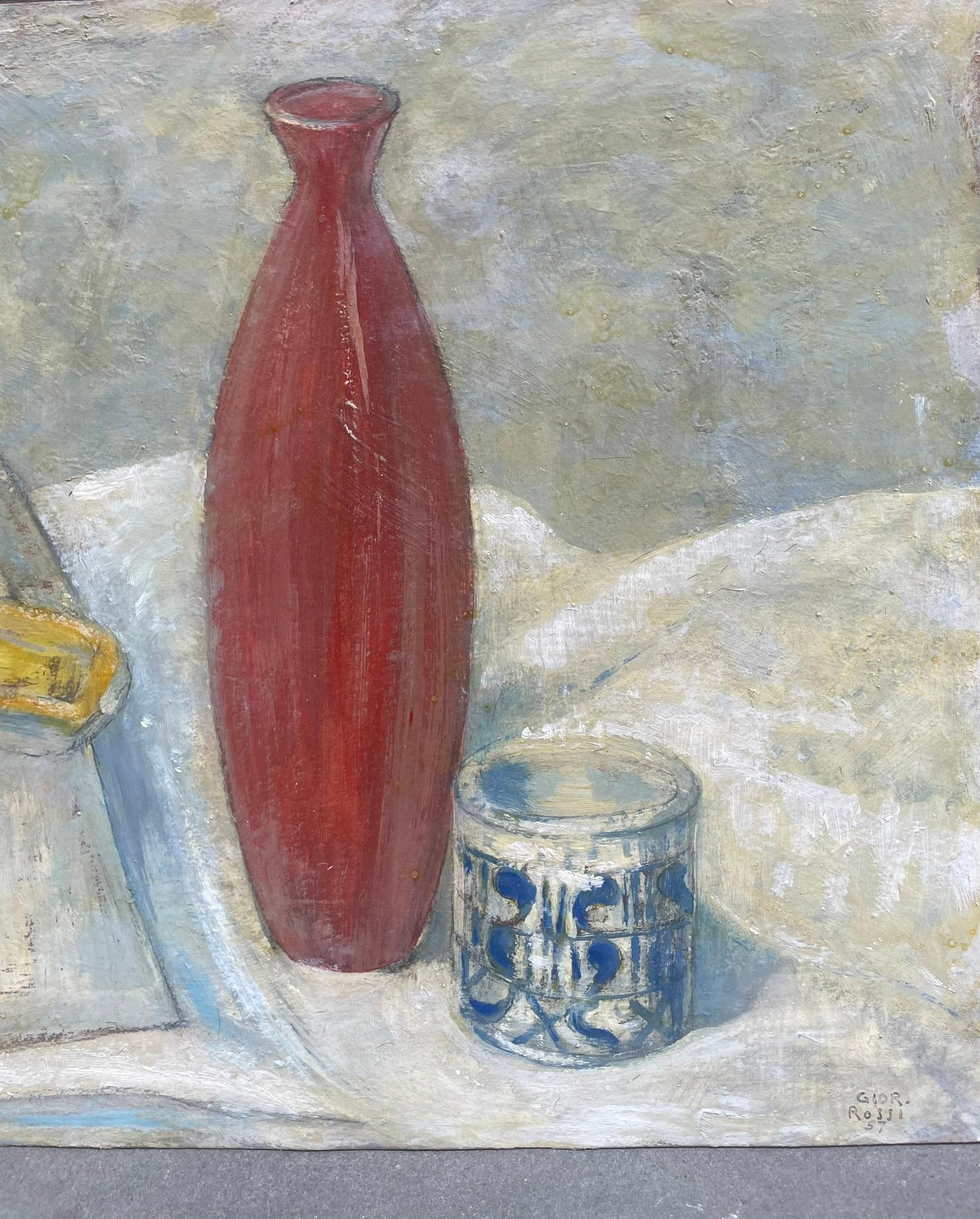 Giorgio Rossi (1892-1963) Statuette and Red Vase, 1957. Signed and dated For Sale 9