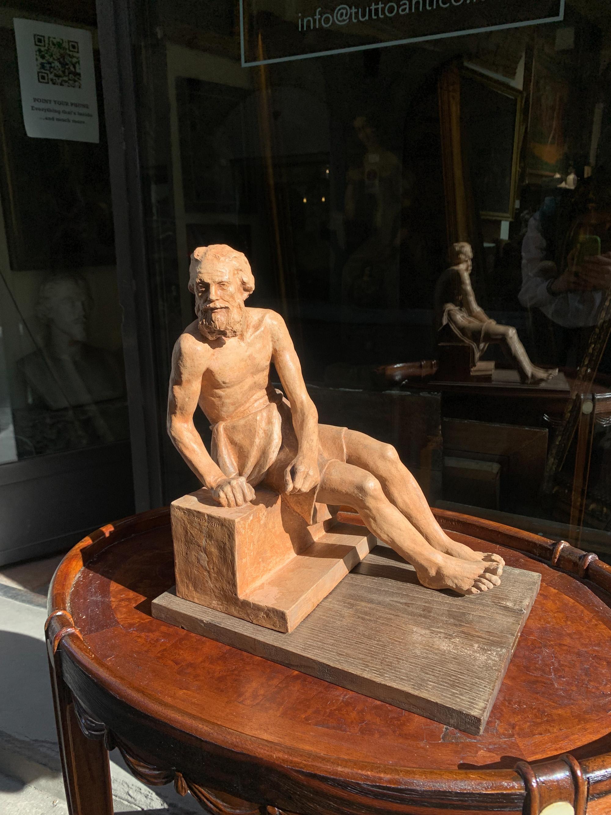 Diógenes, escultura de terracota, 1939, Giorgio Rossi (1894-1981). en venta 3