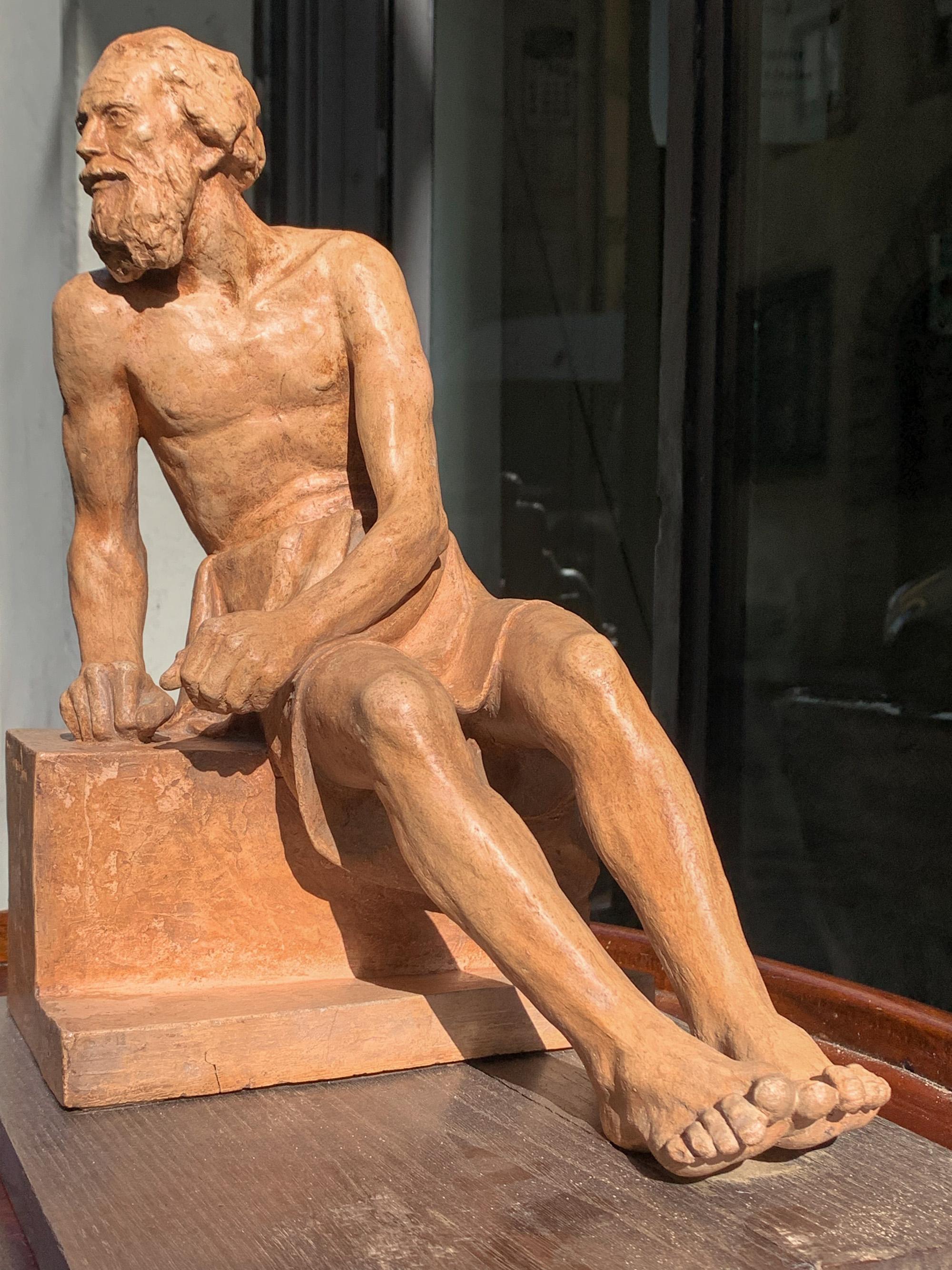 Diógenes, escultura de terracota, 1939, Giorgio Rossi (1894-1981). en venta 4