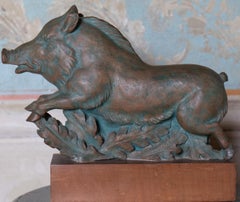 Wild boar, terracotta sculpture with bronze. Signed by Giorgio Rossi (1894-1981)