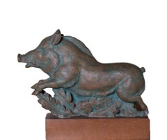 Wild boar, terracotta sculpture with bronze. Signed by Giorgio Rossi (1894-1981)